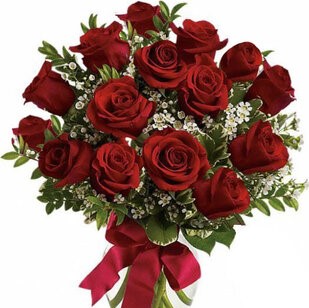 15 red roses with greenary